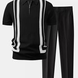 Ensemble — polo gaufré zippé en maille contrastante & pantalon fuselé coupe slim