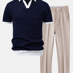 Ensemble — polo en maille jacquard géométrique contrastante & pantalon fuselé coupe slim
