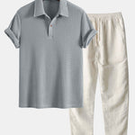 Ensemble — polo gaufré à manches courtes & pantalon en lin à jambe droite