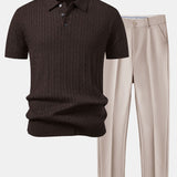 Ensemble — polo en maille jacquard torsadé & pantalon fuselé coupe slim