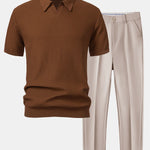 Ensemble — polo en maille jacquard à vagues et col V & pantalon fuselé coupe slim