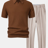 Ensemble — polo en maille jacquard à vagues et col V & pantalon fuselé coupe slim