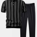 Ensemble — polo en maille rayée & pantalon fuselé coupe slim