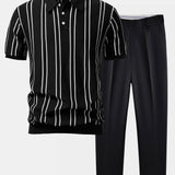 Ensemble — polo en maille rayée & pantalon fuselé coupe slim