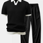 Ensemble — polo en maille texturée contrastante à col Johnny & pantalon texturé froissé