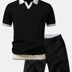 Ensemble — polo côtelé en maille à col Johnny et bordure contrastante & short chino