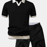 Ensemble — polo côtelé en maille à col Johnny et bordure contrastante & short chino