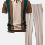 Ensemble — polo en maille texturée color block & pantalon fuselé coupe slim