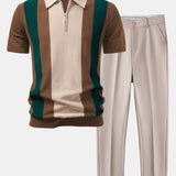 Ensemble — polo en maille texturée color block & pantalon fuselé coupe slim