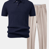 Ensemble — polo en maille jacquard torsadé & pantalon fuselé coupe slim
