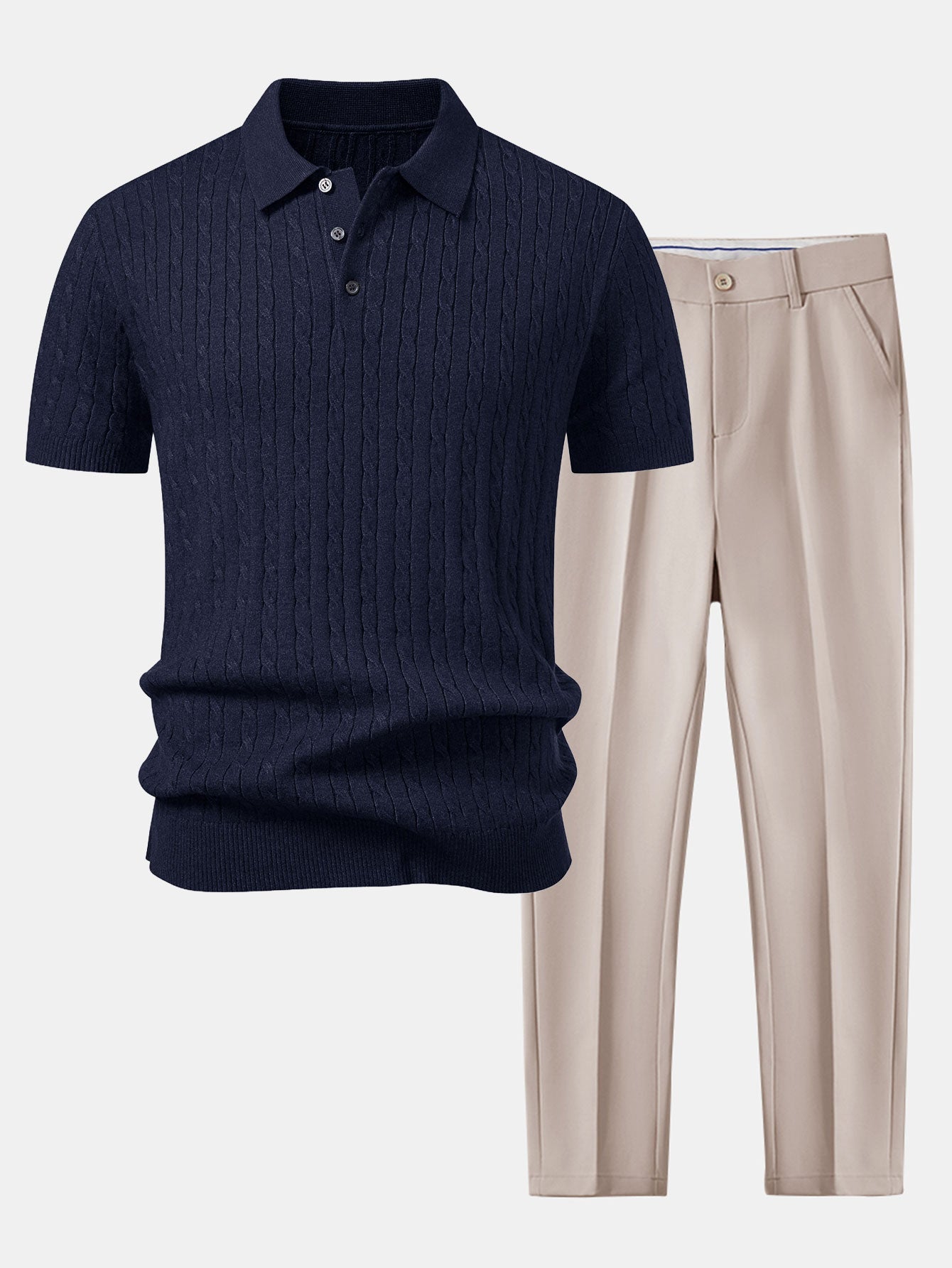 Ensemble — polo en maille jacquard torsadé & pantalon fuselé coupe slim