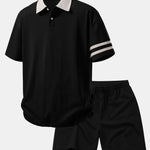 Ensemble — polo à col contrastant coupe décontractée & short en coton à cordon