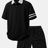 Ensemble — polo à col contrastant coupe décontractée & short en coton à cordon
