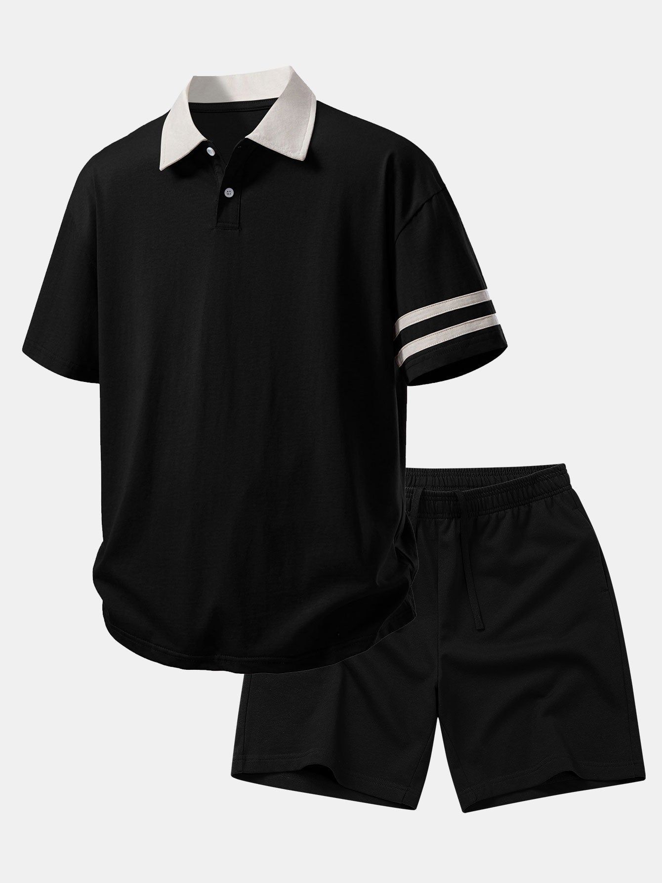 Ensemble — polo à col contrastant coupe décontractée & short en coton à cordon