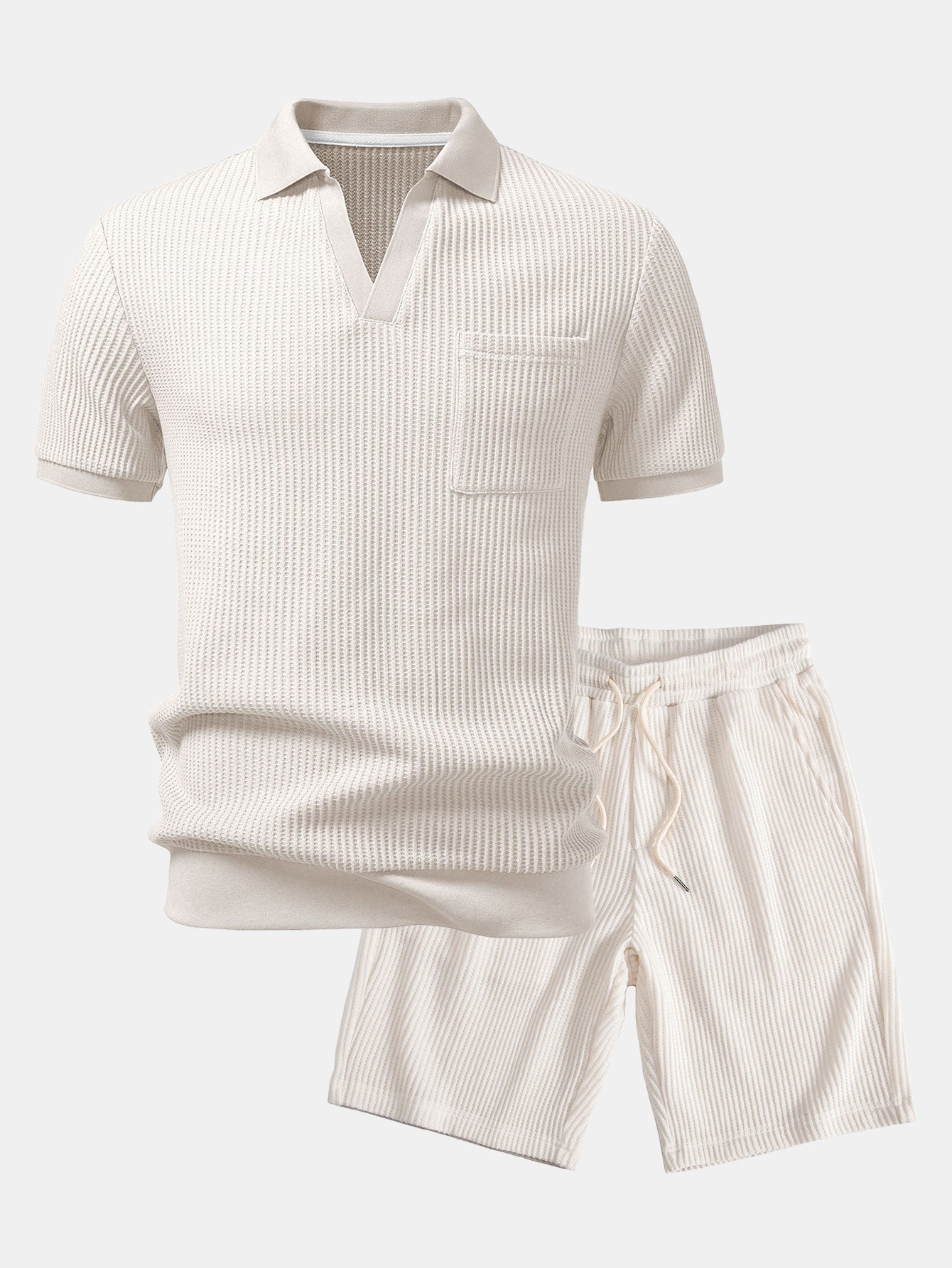 Ensemble — polo gaufré à col Johnny et poche & short gaufré en maille à cordon