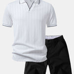 Ensemble — polo jacquard géométrique à col Johnny & short chino à taille élastique