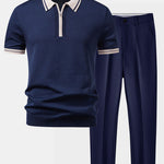 Ensemble Améline — polo zippé en maille à bordure contrastante & pantalon fuselé coupe slim