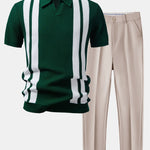 Ensemble Améline — polo en maille rayée à col Johnny & pantalon fuselé coupe slim