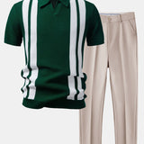 Ensemble Améline — polo en maille rayée à col Johnny & pantalon fuselé coupe slim