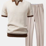 Ensemble — polo en maille texturée contrastante à col Johnny & pantalon fuselé