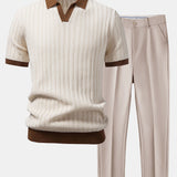 Ensemble — polo en maille texturée contrastante à col Johnny & pantalon fuselé