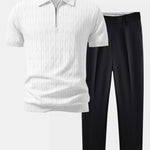 Ensemble — polo zippé en maille jacquard torsadé & pantalon fuselé coupe slim