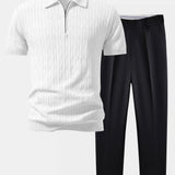 Ensemble — polo zippé en maille jacquard torsadé & pantalon fuselé coupe slim
