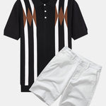 Ensemble — polo en maille jacquard géométrique rayée & short chino en coton