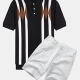 Ensemble — polo en maille jacquard géométrique rayée & short chino en coton