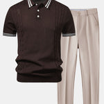 Ensemble — polo en maille jacquard torsadé à bordure contrastante & pantalon fuselé