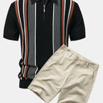 Ensemble Améline — polo zippé en maille rayée & short chino en coton