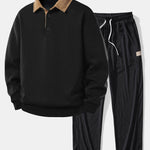Ensemble Capucine — sweat à col polo en velours côtelé contrastant & pantalon en velours côtelé