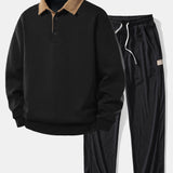 Ensemble Capucine — sweat à col polo en velours côtelé contrastant & pantalon en velours côtelé