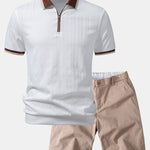 Ensemble — polo zippé en maille texturée à bordure contrastante & short chino