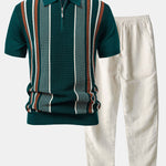 Ensemble — polo zippé en maille rayée & pantalon en lin à jambe droite