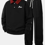 Ensemble Améline — sweat polo contrastant à imprimé lettres & pantalon de jogging à plis