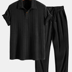 Ensemble — polo jacquard à manches courtes & pantalon côtelé à jambe droite