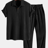 Ensemble — polo jacquard à manches courtes & pantalon côtelé à jambe droite