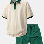 Ensemble — polo en coton contrastant coupe décontractée & short en coton à cordon