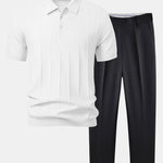 Ensemble — polo en maille jacquard rayée & pantalon fuselé coupe slim