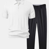 Ensemble — polo en maille jacquard rayée & pantalon fuselé coupe slim