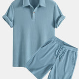 Ensemble — polo gaufré à manches courtes & short gaufré en maille à cordon