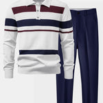 Ensemble — polo en maille rayée à manches longues & pantalon fuselé coupe slim