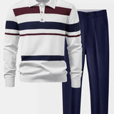 Ensemble — polo en maille rayée à manches longues & pantalon fuselé coupe slim
