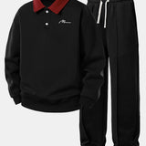 Ensemble Capucine — sweat polo contrastant à imprimé lettres & pantalon de jogging à plis