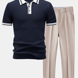 Ensemble — polo en maille à bordure contrastante & pantalon fuselé coupe slim
