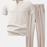 Ensemble — polo gaufré à col Johnny et poche & pantalon fuselé coupe slim