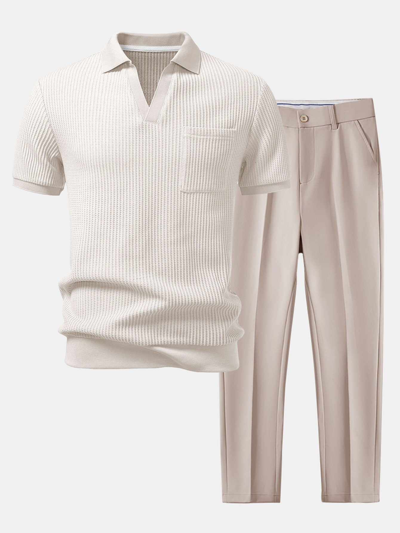 Ensemble — polo gaufré à col Johnny et poche & pantalon fuselé coupe slim