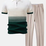 Ensemble — polo en maille rayée dégradée & pantalon fuselé coupe slim