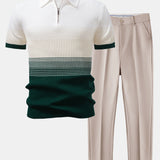 Ensemble — polo en maille rayée dégradée & pantalon fuselé coupe slim